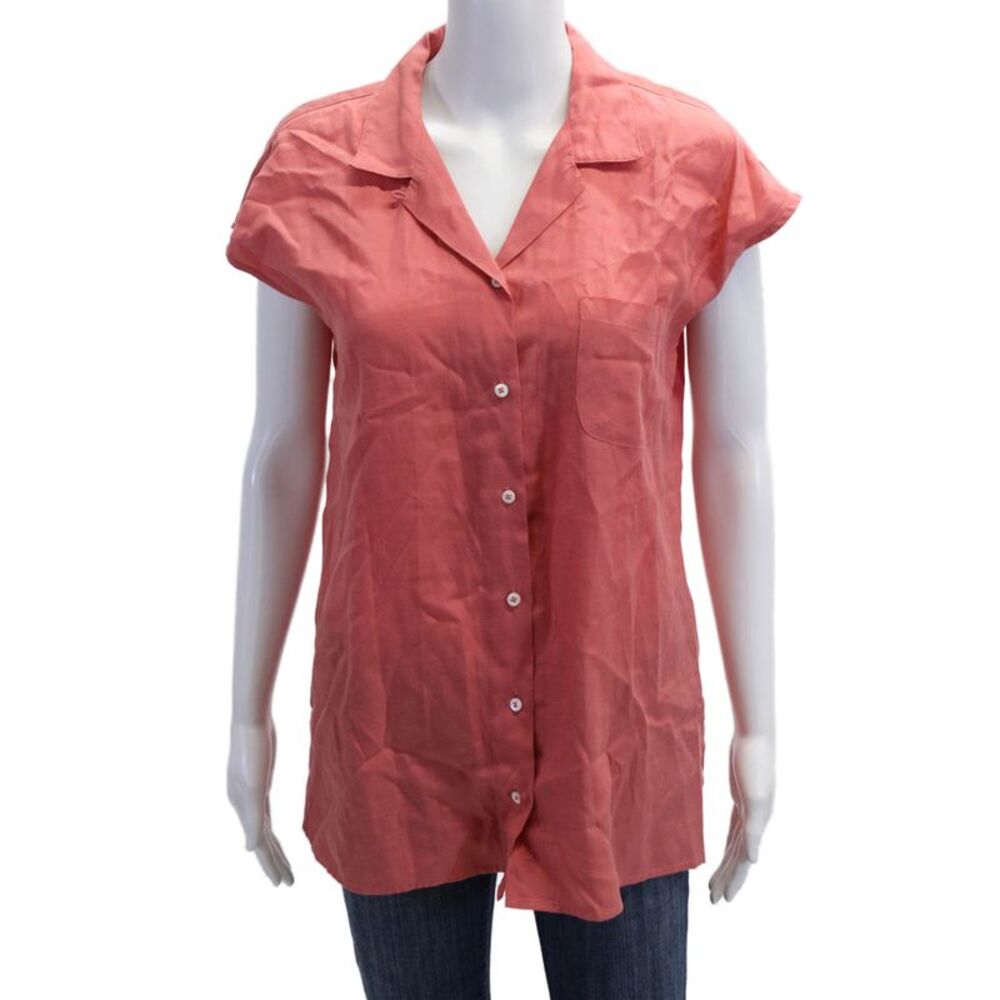 Steven Alan Women Collared Short Sleeve Button-Up Top Pink Cupro Cotton Size M